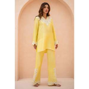 Ladies' Loose Satin Lace 2-Piece Short Set-Summer Solid Trousers & Short <b>Top</b> XS-XXL - Product Image 3