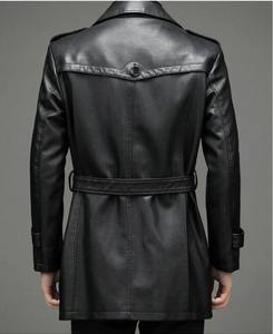 Abrigo largo de invierno ajustado a la moda para hombre personalizado al por mayor marca cortavientos de cuero cierre de cremallera ropa polar de lona para hombre - Product Image 3