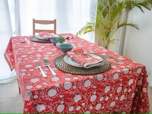 Handmade Modern Indian 100% Cotton <b>Tablecloth</b> Customizable <b>Square</b> 6 Seater 60x90'' Customized Color Floral Block Print Design Mi - Product Image 2