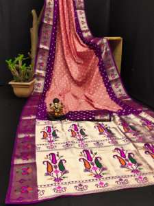 Dola sarees ผ้าไหมที่ทำด้วยมือทั้งหมด-ธรรมชาติ bandhej สองด้าน Jari paithani ทอชายแดนที่อุดมไปด้วยเชื้อชาติ pallu - Product Image 6
