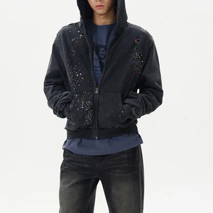 Men Oversized Hooded Sweatshirt <b>Rhinestone</b> Dot Print Casual Autumn Zip Up Fleece <b>Jacket</b> <b>Rhinestone</b> zipper Hoodie - Product Image 2