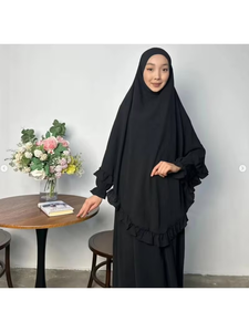 Tenue musulmane traditionnelle deux pièces grande taille pour femmes, couleur unie, en mousseline de soie, robe longue décontractée, inspirée de la burqa de Dubaï - Product Image 3