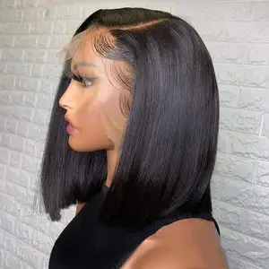 Wig Bob Pendek Penutupan Renda 4*4 Murah Wig Vietnam Lurus Kutikula Rambut Candi India Mentah dengan Rambut Bayi untuk Wanita Kulit Hitam