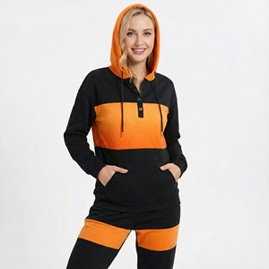 เสื้อฮู้ดดี้ผู้หญิงแฟชั่นสุดฮิต สไตล์สตรีทแวร์ แขนยาว มีกระเป๋าติดกระดุม คอเฮนลีย์ ดีไซน์บล็อกสี ผลิตตามสั่ง OEM - Product Image 1