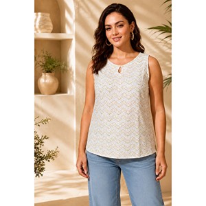 Ärmelloses Damen-Tanktop mit Blockdruck - Nawabiyat Emerald Mumtaz Olive - Product Image 1