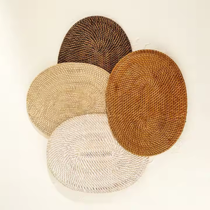 Natural Jute Rattan Embroidered Round <b>Placemat</b> Eco-friendly Customizable Home & Hotel Use Made in India - Product Image 5