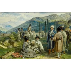Impression sur toile : les Highlanders de Fida conversant dans la vallée du Caucase - Product Image 6