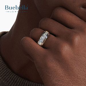 Anillo de Compromiso de Plata de Ley 925 Original con Baño de Oro Blanco de 18k y Moissanita, para Hombre, para Bodas y Fiestas, con Engaste Pavé - Product Image 4