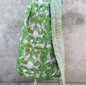 <b>Green</b> Printed Cotton Razai Quilt Handmade Quilted Blanket - Product Image 3