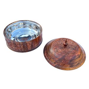 Sheesham หม้อไม้สำหรับบาร์บีคิวทำด้วยมือทำด้วยมือหม้อไฟทำจากไม้พร้อมงานทองเหลือง - Product Image 5