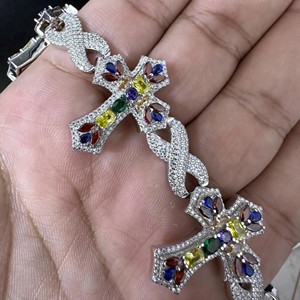 RB Gems Personnalisé 925 Sterling Silver Hip Hop Style VVS Moissanite Gemstone Bracelet Croix Glacé Cubain Lien Chaîne Fine Charme Bijoux - Product Image 2