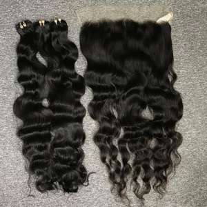 ด้านหน้าลูกไม้ผมมนุษย์ดิบพร้อมกลุ่มคลื่นธรรมชาติ 13x4 ลูกไม้ HD เต็มชุดด้านหน้าชุดเต็มชุดการโยกผมความหนาแน่น 200 - Product Image 3