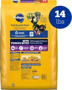 Pedigreee avec bouchées tendres Complete Nutrition Nourriture sèche pour chien adulte, saveur poulet et steak, 14 lb. Sac - Product Image 3