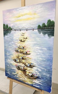 ภาพวาดสีน้ำมันวาดภาพวาดด้วยมือแบบทันสมัยขนาด60*80ซม. ทำจากผ้าใบฐานยามบ่ายพระอาทิตย์ตกดิน - Product Image 2