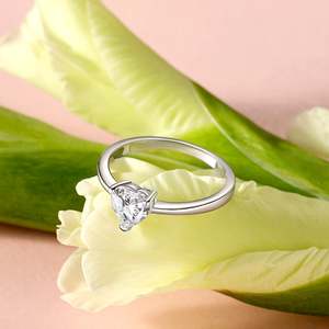 Jeulia Heart Cut <b>Solitaire</b> Sterling <b>Silver</b> Fashion Engagement <b>Ring</b> - Product Image 6