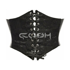 Cinturón de Corsé de Moda con Encaje Floral Negro y Satén Verde Esmeralda - Product Image 6