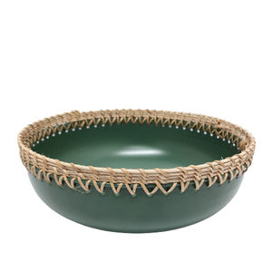Vaisselle Fer & Canne Bol Rond Vert Armée Couleur Naturelle Saladier Pour Cuisine & Décoration de Mariage Personnalisé - Product Image 4
