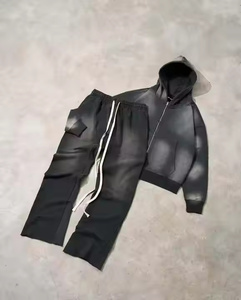 Ensemble de survêtement homme en molleton de coton épais respirant, coupe oversize à épaules tombantes, avec sweat à capuche et pantalon baggy délavé à la pierre pour l'hiver - Product Image 4