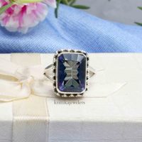 Bague de Fiançailles et de Mariage Classique Élégante pour Femme en Argent Sterling 925 avec Pierre Précieuse Topaze Mystique Taille Princesse Sertie en Bezel