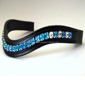 Bandeau de tête pour cheval en cuir anglais noir avec cristaux violets transparents en une seule rangée, orné de pierres brillantes, pour taille Full Cob Oversize - Product Image 4