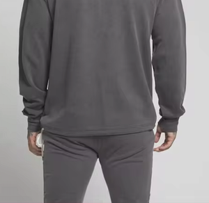 <b>Men's</b> Oversize Pullover Half Zipper <b>Hoodie</b> in Smoke <b>Grey</b> Plain Dyed with Front Bux Pocket for Winter - Product Image 6