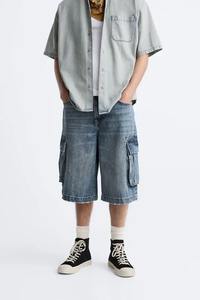 Shorts en jean cargo coupe ample logo personnalisé shorts pour hommes effet délavé soleil fabricants de vêtements douaniers - Product Image 5