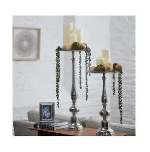 锥形银金属T灯柱支架装饰圣诞和结婚餐桌摆件手工烛台