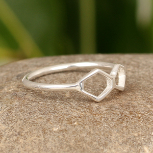 Handmade 925 Silver Minimalist Geometric Rhombus <b>Ribbon</b> Ring Thin Stackable Band With Textured Finish Fine Jewelry for Women - Product Image 2