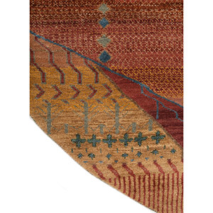 Alfombras Manchaha de Lana y Seda de Bambú con Patrón Geométrico, Rojo y Naranja, Anudadas a Mano para Uso Doméstico - Alfombras Jaipur US-Les-2723 - Product Image 4
