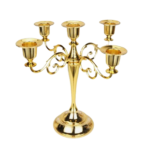 Juego de candelabros antiguos de 5 brazos de calidad superior de dos candelabros de estilo tradicional para la decoración del hogar y la boda - Product Image 2