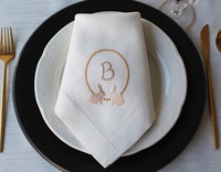 Serviettes de table en lin brodées monogrammées avec ourlet festonné, motif lapin de Pâques, personnalisables (couleur, taille), style japonais, pour la maison, avec logo personnalisé