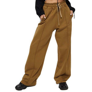 Pantalon de survêtement à jambes larges pour femmes teinté dans la plaine 100% coton Street And Casual Wear Drawstring Mid Waist Custom Logo Printing - Product Image 1