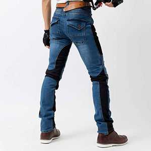 Jeans de moto pour homme en denim bleu certifié CE, respirant, à séchage rapide, D-Ride, pour le cyclisme et la randonnée, avec panneaux noirs - Product Image 2