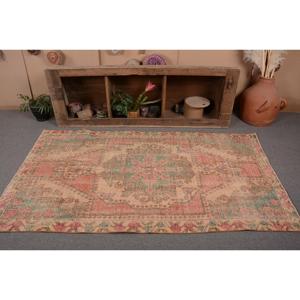Turkish Vintage Eco-Friendly Area Rug 3.7x7 ft <b>Red</b> Patchwork <b>Wool</b> with Latex Backing - Product Image 3