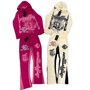 Ensemble de survêtement en molleton français personnalisé de haute qualité pour hommes, pantalon de survêtement vintage en coton, pantalon de survêtement évasé, streetwear, hiver, séchage rapide - Product Image 1