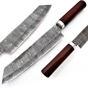 Cuchillo de cocina de acero de Damasco hecho a mano de alta calidad con hoja de acero de Damasco y mango de madera con Funda de cuero - Product Image 1