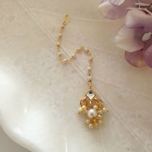 Indian Best Quality White Stone Meenakari Pearl Beaded Maang Tikka Handmade and Manufactured in India <b>For</b> Women and <b>Girls</b> - Product Image 1