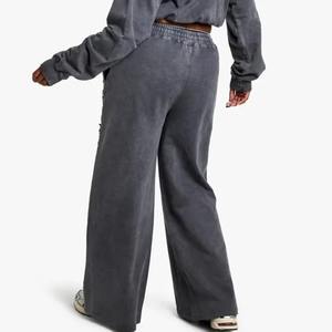 Pantalon large à jambes larges en toile de haute qualité pour femmes, avec logo personnalisé, lavage à l'acide - Product Image 2