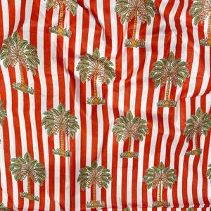 Organic <b>Carded</b> Printed Cambric Fabric Red Palm Tree Custom Indian Handmade Cotton Lightweight Boys Running Dress Curtain Shirt - Product Image 1