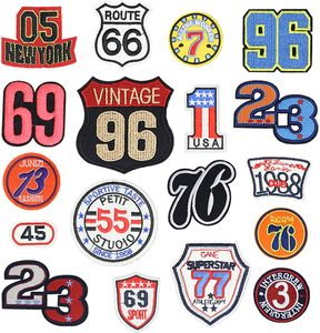 Parches de letras bordadas Route 66 coser hierro en apliques negro blanco parche bordado insignias para DIY bolsa Jeans sombrero camiseta - Product Image 1