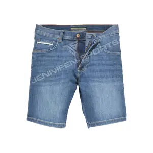 Hot Bán Người Đàn Ông Của Denim 100% Ngắn Cotton Denim Vải Bên Trong Tùy Chỉnh Nhãn Phía Trước & Mặt Sau Túi Nút Đóng Cửa Với Vành Đai Vòng