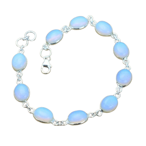Bracelet classique fait main 925 bijoux en argent massif pour femmes 925 argent Sterling laiteux opalite pierres précieuses Bracelet de Style Boho - Product Image 1