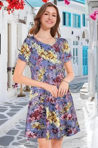 SAMAVIA femmes robes d'été plage décontracté ample T-Shirt Floral manches courtes poches fluides robes d'été - Product Image 3