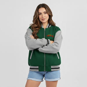 Chaqueta Acolchada Varsity de Alta Calidad para Mujer, Estilo Elegante, Teñido Liso en 2 Colores, Talla Grande, 100% Lana, Corte Holgado, Bordado con Perlas - Product Image 1