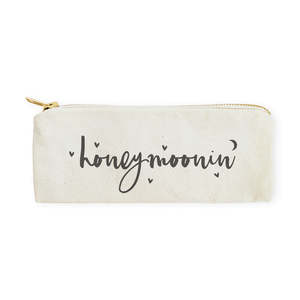 Honeymoonin' Large Linen <b>Makeup</b> <b>Case</b> Embroidered Letters Cute Portable Travel Pouch Zipper Closure Cotton Canvas Pencil <b>Case</b> - Product Image 1