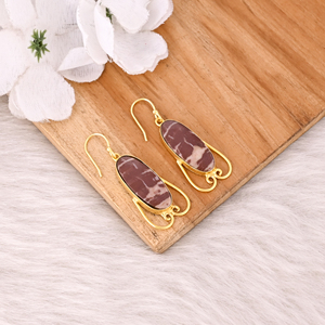 Pendientes Largos Ovalados de Jaspe Malinga, Estilo Boho, Hechos a Mano, Chapados en Oro Amarillo, Joyería para Mujer, Únicos, Modernos, para Boda - Product Image 3