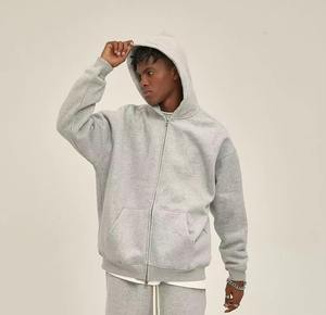 Sweat-shirts en molleton français de haute qualité, épais, 400 g/m², coton, logo personnalisé, sweat-shirts vierges pour hommes, surdimensionnés, vintage, lavage à l'acide, fermeture éclair intégrale - Product Image 3