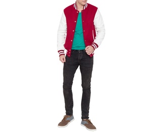 Chaqueta universitaria de cuero PU de lana de nuevo estilo personalizado para hombre, chaqueta universitaria de béisbol con cuello levantado de lana de algodón transpirable para hombre - Product Image 2