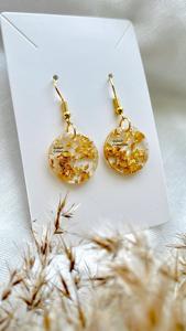 Pendientes redondos transparentes de resina con copos de oro, joyería epoxi ligera hecha a mano para mujer, moda y uso diario - Product Image 2