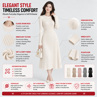 Robe d'hiver mi-longue slim pour femme FNJIA, couleur unie, style décontracté, mode européenne et américaine avec manches en tricot de coton